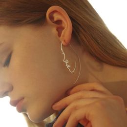 Portrait Shaped Earrings Simplicity Handmade Copper Wire Earring For Women Gold Colour Geometric Ear Jewellery Brooch Hoop & Huggie
