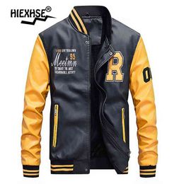 Leather Jacket Men Bomber Motorcycle Stand Collar Winter Coats Autumn Comfort High Quality Business Coat M-4XL 210923