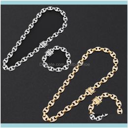 Chains & Pendants Jewelryalloy Rhinestone Hip Hop Necklace Iced Out Cz Coffee Bean Pig Nose Charm Link Punk Choker Chain Bling Jewellery Neckl