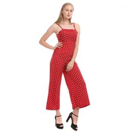 Women's Jumpsuits & Rompers Summer Fashion Wave Point Jumpsuit Sling Backless Lace Up Sexy High Waist Wide Leg Pants Women