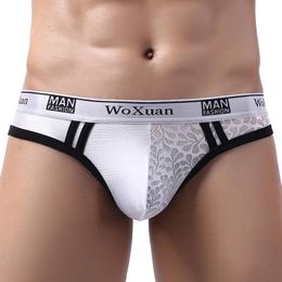 Underpants Men Briefs Sexy Bugle Pouch Underwear Lace Pattern Sissy Slip Homme Panties Cuecas Jockstrap Calzoncillos Thongs 2XL