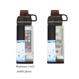 Diversion Water Bottle with Phone Pocket Secret Stash Pill Organiser Can Safe Plastic Tumbler & Hiding Spot for Money Bonus Tool