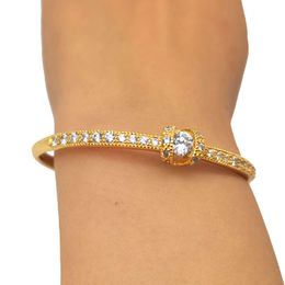 Micro Inlaid Elegant Women Bangle Bracelet 18k Yellow Gold Filled Wedding Jewellery Gift