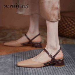 SOPHITINA Genuine Leather Women Sandals Cover Toe Shallow Mouth Handmade Color Matching Shoes Daily Low-heel Female Shoes AO809 210513