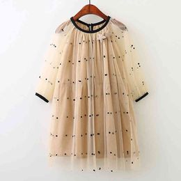 Girl Dress Summer Autumn Fashion Net Wire Wave Point Print Children Kids Clothing Beach Girls 210515