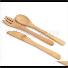 Flatware Sets Tableware 16Cm Natural Bamboo Cutlery Knife Fork Spoon Outdoor Camping Dinnerware Set Kitchen Tools 3Pcsset Uogfi 2Wuoc