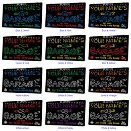 LX1215 Your Names Garage My Tools Rules Light Sign Dual Colour 3D Engraving