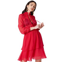 Chiffon Dress For Women Spring Summer Fashion High Neck Long Sleeve Solid Colour Plus Size Loose Dresses Female LR1157 210531