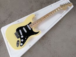 Factory custom Yellow body electric guitar , scalloped fingerboard and Black pickguard,Chrome hardware, Provide Customised services