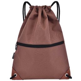 Gym Sack Drawstring Backpack Water-resistant Drawstring Bucket Bag with Zipper Pockets Light Sack Backpack Gym Sack Sport Bag Y0721