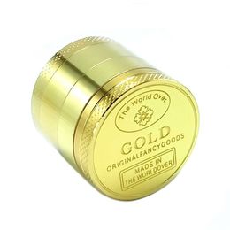 Newest pattern Metal grinder with 4 layers of gold coin pattern smoking accessory Manual smoke grinder