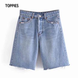 Summer Jeans Shorts High Waist Denim Ripped Tassel Hem Fashion Streetwear 210421