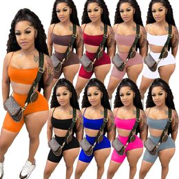 Casaul Women Tracksuit Two Piece Set Crop Tank Top + Short Pants Solid Color Sportsuit Summer Clothes For Women Outfit Y0719