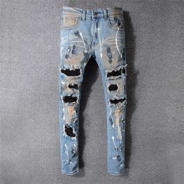 Jeans jeans jeans in difficoltà bicchetta strappata slim fit moto denim per gli uomini di alta qualità jean mans pantaloni versare hommes