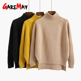 Korean Style Loose Sweater Women Pullover Casual Half Turtleneck Long Sleeve Knit Female Jumpers Solid Basic 210428