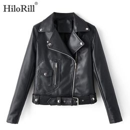 High Street PU Faux Leather Jacket Women Solid Long Sleeve Stylish Coat Female Pocket Zipper Decorate 210508
