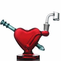 2021 New Unique Halloween Christmas Red Heart Glass Bong Water Hookah Smoking Pipe Percolator Dab Rig with bowl