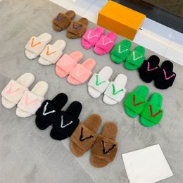 High quality womens wool slippers sandals spring and autumn winter flat bottom luxury designer fashion non slip new classic letters indoor open toe warm size 35-41
