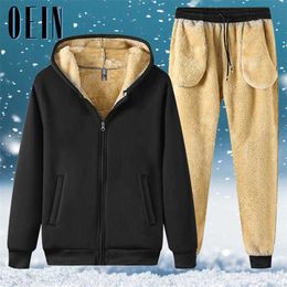 OEIN Warm Sport Suit Men 2 Pieces Set Winter Sportsuit Thermal Hoodies Sets Fleece Tracksuit Windproof Gym Sportswear 211123