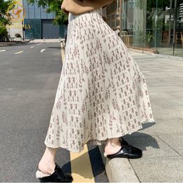 Elegant Pleated Knitted Warm Skirt Women Autumn Winter Korean Printing High Waist Female Ladies Faldas 210520