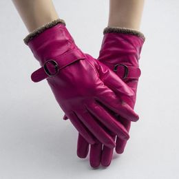 Guantes señoras de moda de lujo para mujer de cuero suave conducción guantes de piel de invierno cálido