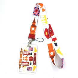 12sets British Bus Vintage Lanyard Credit ID Holder Bag Student Women Travel Card Cover Badge Car Decorations