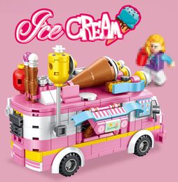 12 in 1 Assembly Ice Cream Truck Car Van Kits Model Building Blocks Bricks Toy For Girl