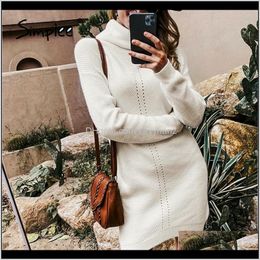 Womens Clothing Apparel Drop Delivery 2021 Simplee Casual Women Knitted Autumn Winter Turtle Neck Female Sweater Dress Office Lady Solid Pull