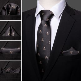 Brown Skull 85cm Silk Tie Handkerchief Set Gift for Men Wedding Groom Business Necktie