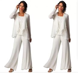 Chiffon Plus Size Three-piece for Women, Long Sleeve Formal Evening Mother of the Bride Pant Suits