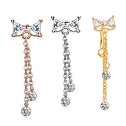Bowknot CZ Body Piercing Jewellery Dangle Belly Button Rings 316L Surgical Steel Navel Bar with Zircon