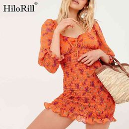 Women Sexy Backless Bodycon Mini Dress Summer Boho Floral Print Party es V Neck Ruffle Bow Tie Holiday Beach 210508