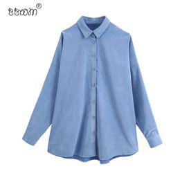 BBWM Women Fashion Oversized Corduroy Blouses Vintage Long Sleeve Button-up Loose Shirts Female Chic Tops 210520