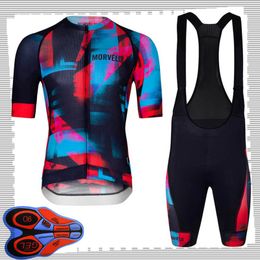 Pro team Morvelo Cycling Short Sleeves jersey (bib) shorts sets Mens Summer Breathable Road bicycle clothing MTB bike Outfits Sports Uniform Y21041597