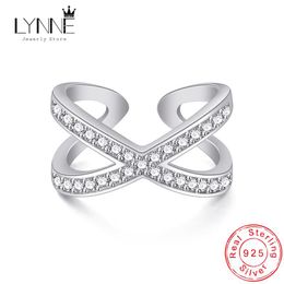 Cluster Rings Fashion 925 Sterling Silver Zircon X Cross Adjustable Delicate Rhinestone Double Layers Twist Ring Women Jewelry Gift