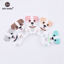 Let's Make 5pc Pink DIY Nursing Pendant Teething Necklace Making Silicone Cartoon Dog Charms Baby Teether Toys Teethers 211106