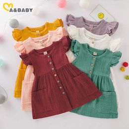 Ma&Baby 1-6Y Summer Toddler Kid Baby Girl Dress Ruffles Sleeves Party Dresses Children Girls Button Pocket Dress Q0716