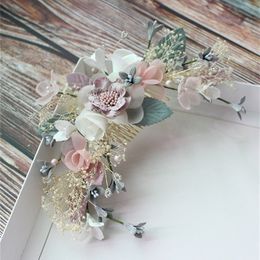 Romantic Fabric Floral Bridal Hair Comb Headpiece Handmade Beach Wedding Hair Accessories Women Ornament X0625