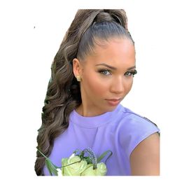 Extensions Products Sier Look Eleglant Messy Ponytail Hairstyle Grey Hair Piece Women Ponytails Grey Human Hairpiece Extension Soft