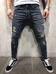 Men's Jeans Men Vintage Gray Washed Ripped Skinny Hip Hop Destroyed Frayed Slim Large Size Motorcycle Joggers Denim Pants 5XL