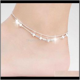 Drop Delivery 2021 Wholesale Fashion Women Bracelet Sier Beads Anklets Little Star Ankle Chain Boot Foot Jewellery 5Sot0