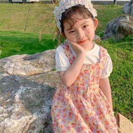 Summer Arrival Girls Fashion 2 Pieces Suit Top+dress Kids Korean Design Sets 210528