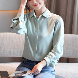 Korean Women Shirts Chiffon Blouses Office Lady Long Sleeve Woman Blouse Tops Plus Size Blusas Mujer De Moda 210531