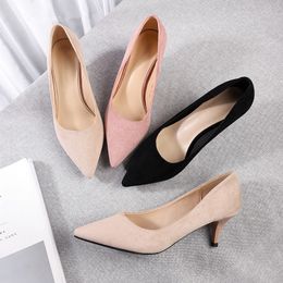 Summer 5cm Thin High Heels Shoes Woman Flock Pointed Toe Heels Female Office Ladies Elegant Sandals Wedding Shoes Pumps 210520