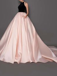 Elegant Charming Black And Pink Ball Gown Evening Dresses Halter Neck Backless Pleats Sweep Train Formal Party Dress Evening Gowns Custom Made