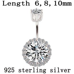 Belly button ring real 925 sterling body piercing fine jewelry round zircon not allergic pin length 6 8 10 mm 925 silver