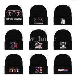 Go Brandon Black Knitted Hat Winter Warm Letters Printed Fashion Crochet Hats Outdoor Sports Ski Cyclings Unisex Beanie Skull