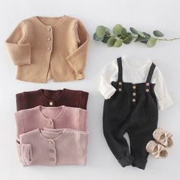 Baby Boy Girl Outfits Clothes Set born Knit Coat + Rompers Overalls T-shirt Suit Infant Boys Girls Clothing 210429
