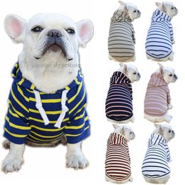 Pet Clothes Dog Hoodie Stripe Pattern Dog Apparel Soft Warm Sweatshirt Puppy Hooded Sweater for Small Medium Dogs French Bulldog 7 Colour Wholesale Pink XL A296