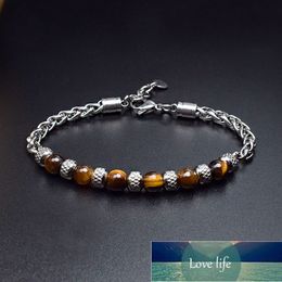 Men Chain Bracelet Adjustable Stainless Steel Braslet Homme Boy Real Natural Map Tiger eye Braclet Stone Beads Jewelry